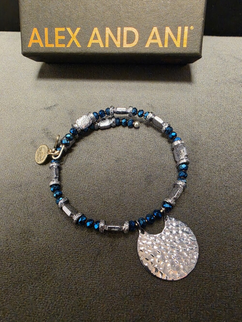 ALEX AND ANI Hammered Blue Beaded Wrap Bracelet Silver Tone